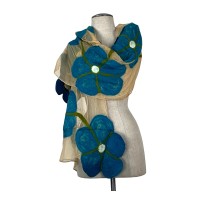 Tan on Turquoise Flower Scarf